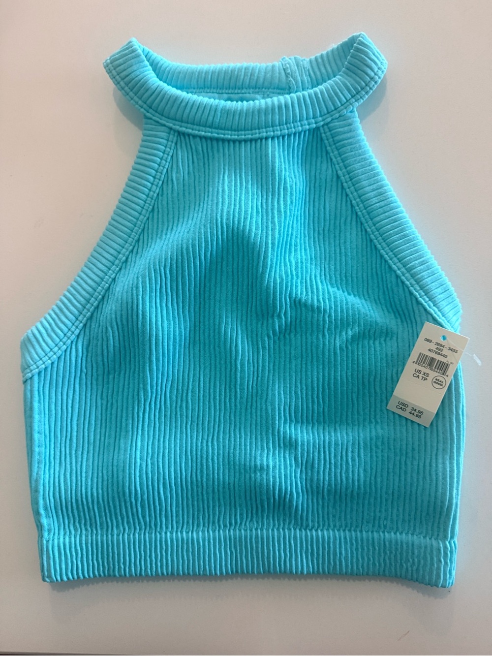 aerie Ribbed Halter Crop Tank Top - Aqua Blue